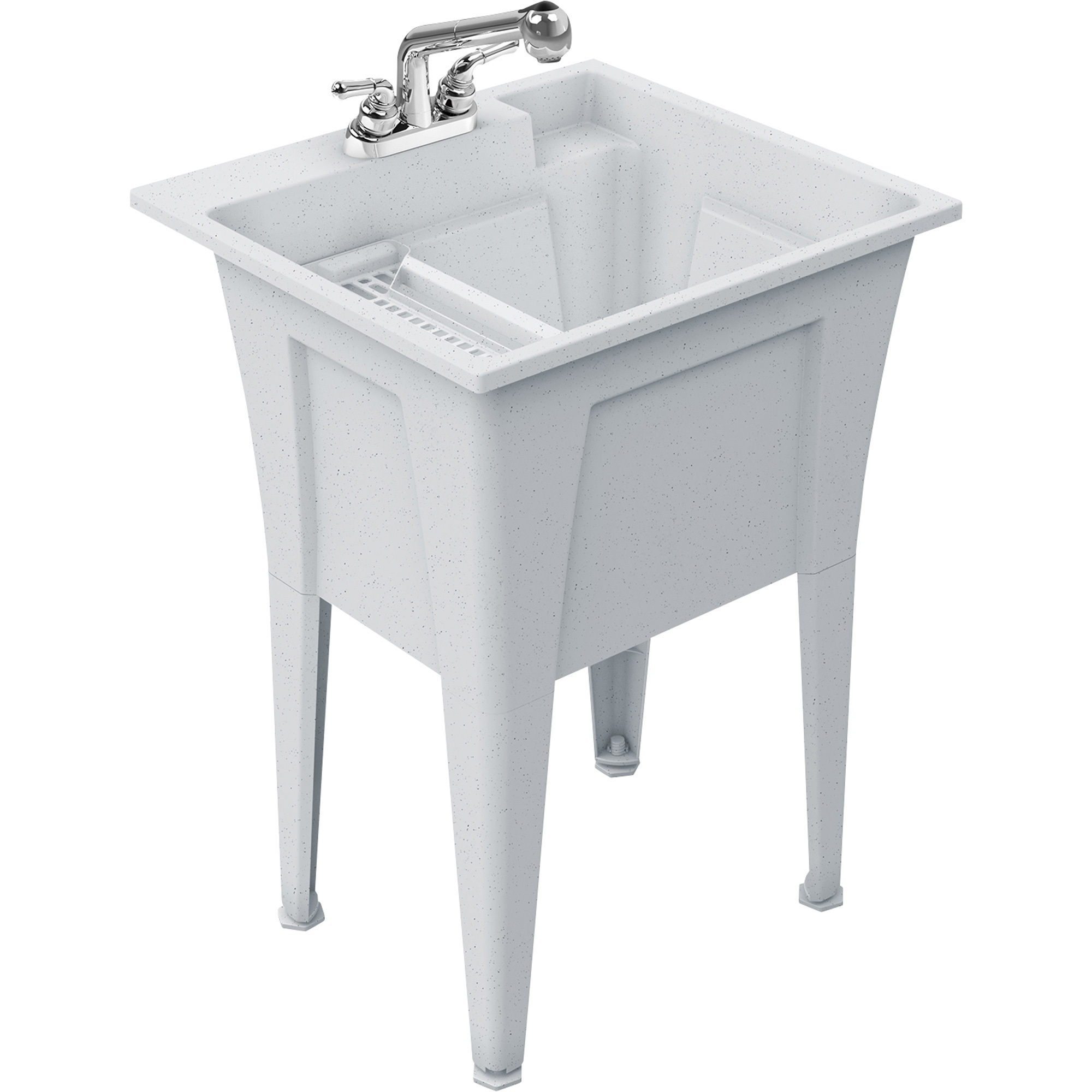 Rugged Tub Garage and Laundry Sink with Pull-Out Faucet, 24in.W, White with Gray Specs, Polypropylene, Model# B24GK1
